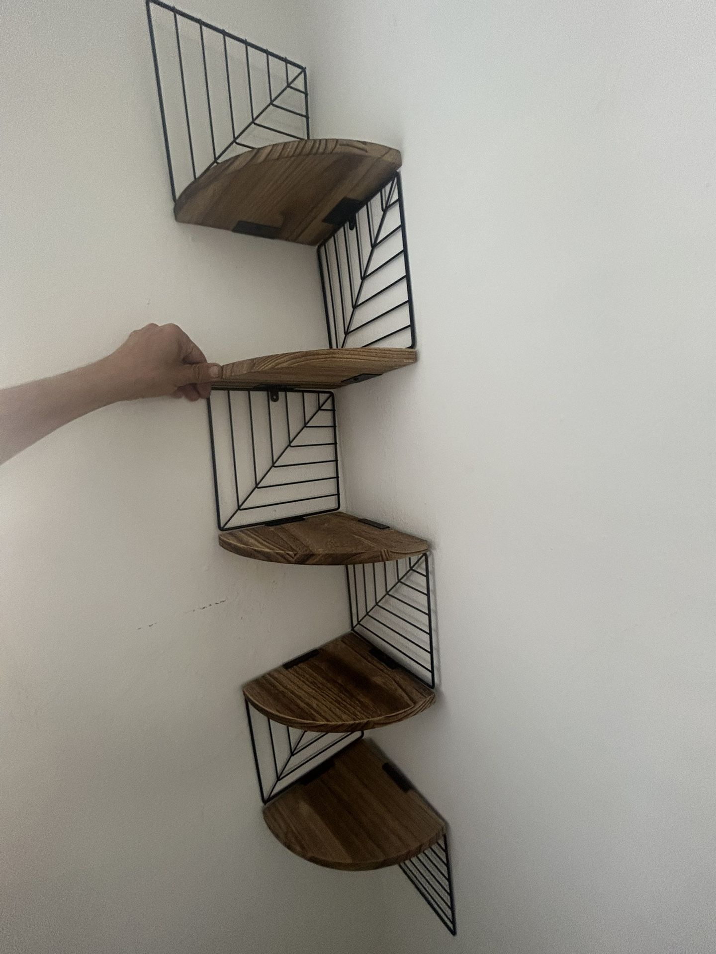 Modern Corner Shelf, Wood, And Metal