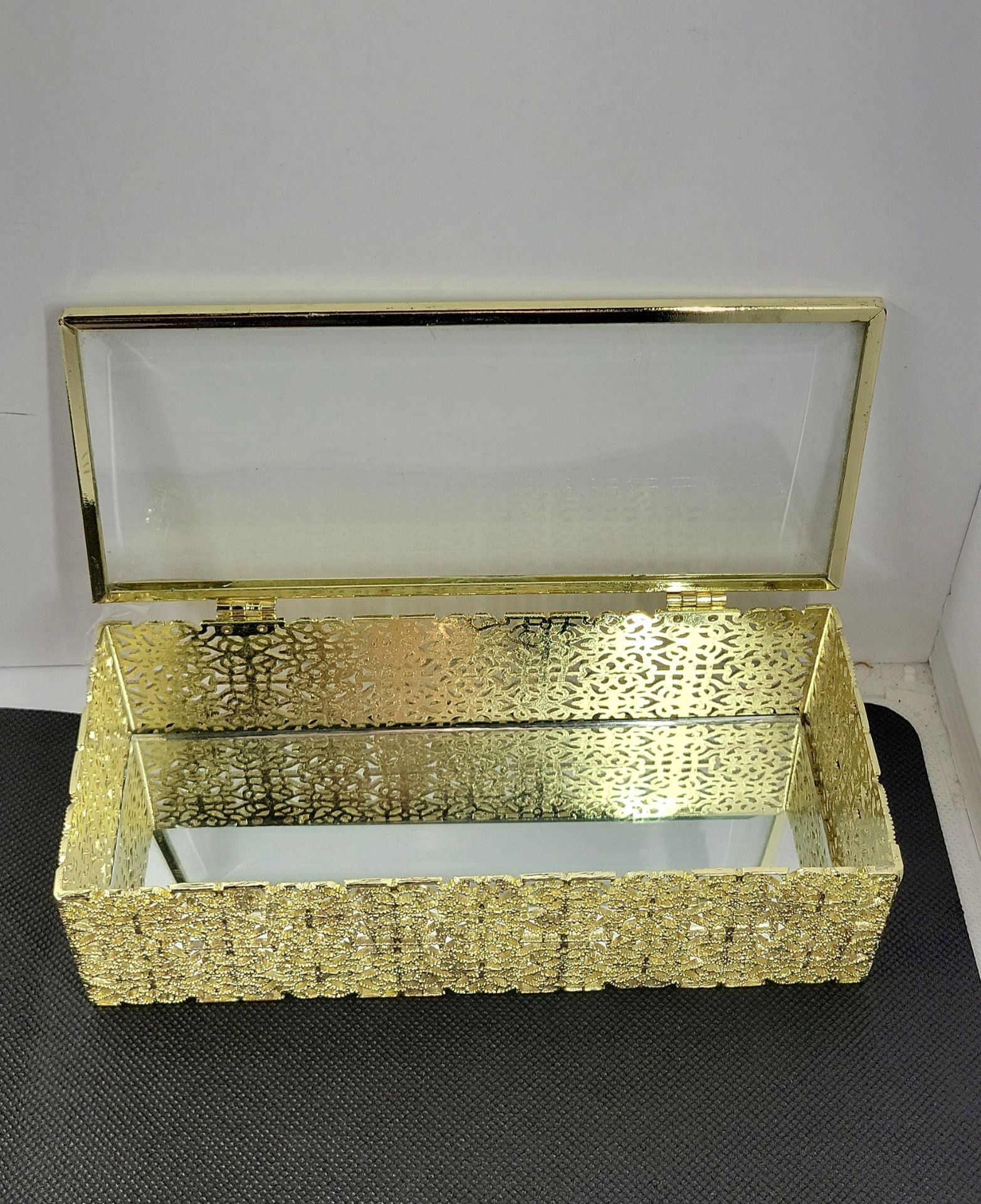 Studio Silversmiths Gold Mirrored Jewelry Box Glass Vanity Storage Trinket Box