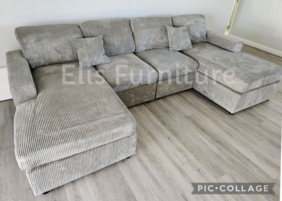 Brand New Doble Chaise Corduroy Fabric Light Grey $499