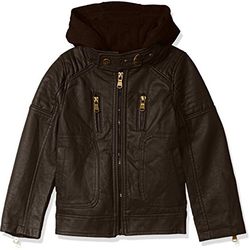 Urban Republic Boys Faux Leather Jacket With Fleece Lined Hood 