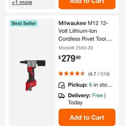 Milwaukee M12 12 V lithium ion cordless rivet tool