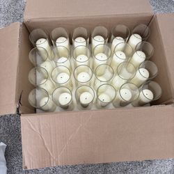 24 Hurricane Vases + 24 Used Pillar Candles 