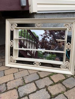 Antique mirror Display shelf reclaimed wood