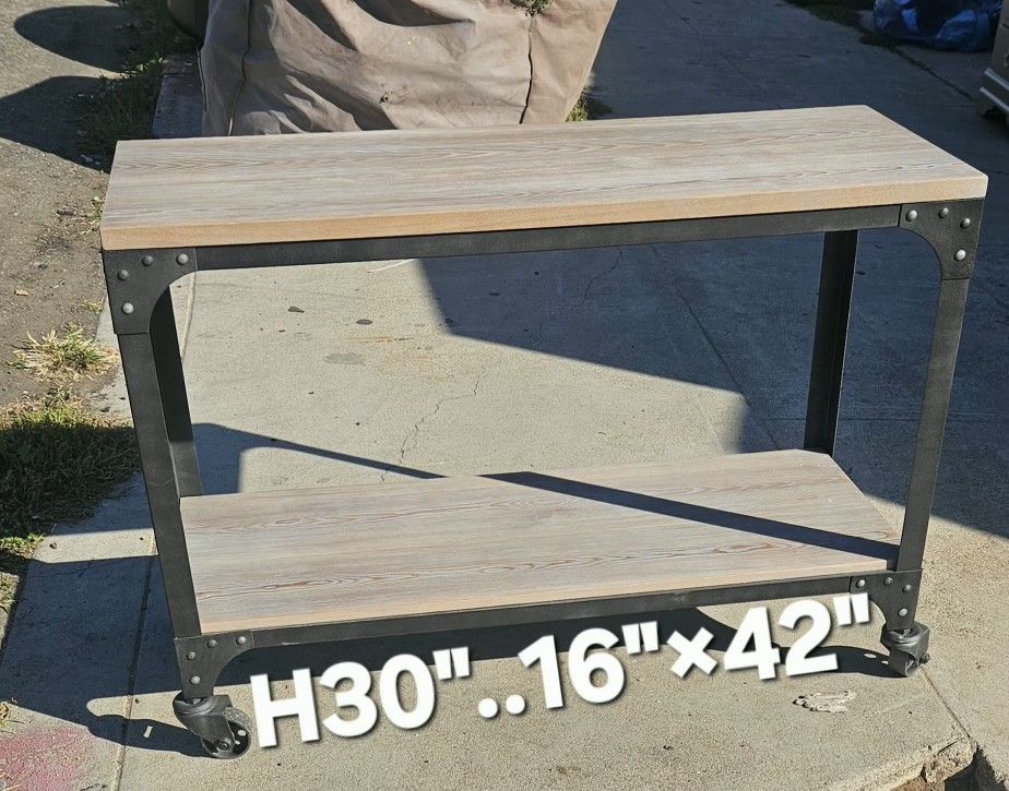 Wood And Metal Console Table with Wheels
