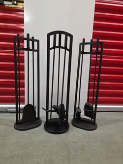 Lot of (3) Four 4pc Fireplace Tool Set, Black, All For $39