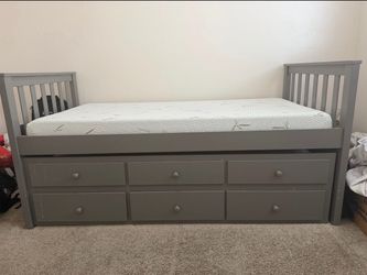 Gray Twin Trundle Bed with 6 Drawers