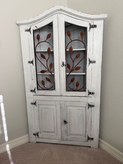 Rustic Solid Wood Corner Hutch / Cabinet