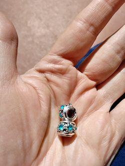 Stainless steel with aquamarine crystals charm beads