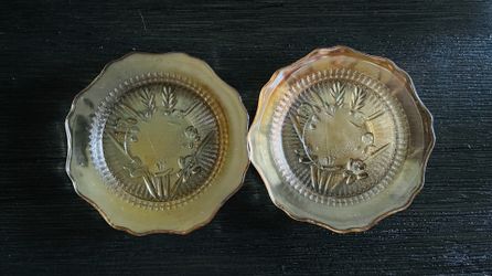 VTG 1960s MCM Jeanette Iris Saucers Depression Carnival Glass Orange 5.5" Plate