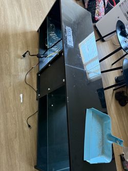 Black TV Stand with Glass Shelves