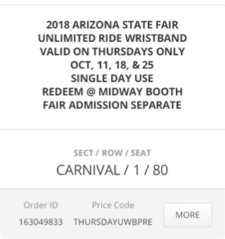 AZ State Fair Unlimited Ride Wristband(s)