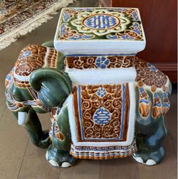 Vintage Ceramic Large Elephant Garden Plant Stool Stand or Side Table