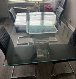 Glass & Mirrored Dining Table + 4 Chairs — Used Good