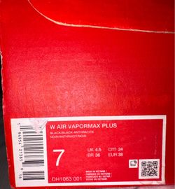 Nike Women's Air VaporMax Plus Black Size 7