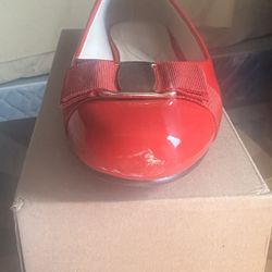 Red Patent Leather, Ballet Style Flat Shoes