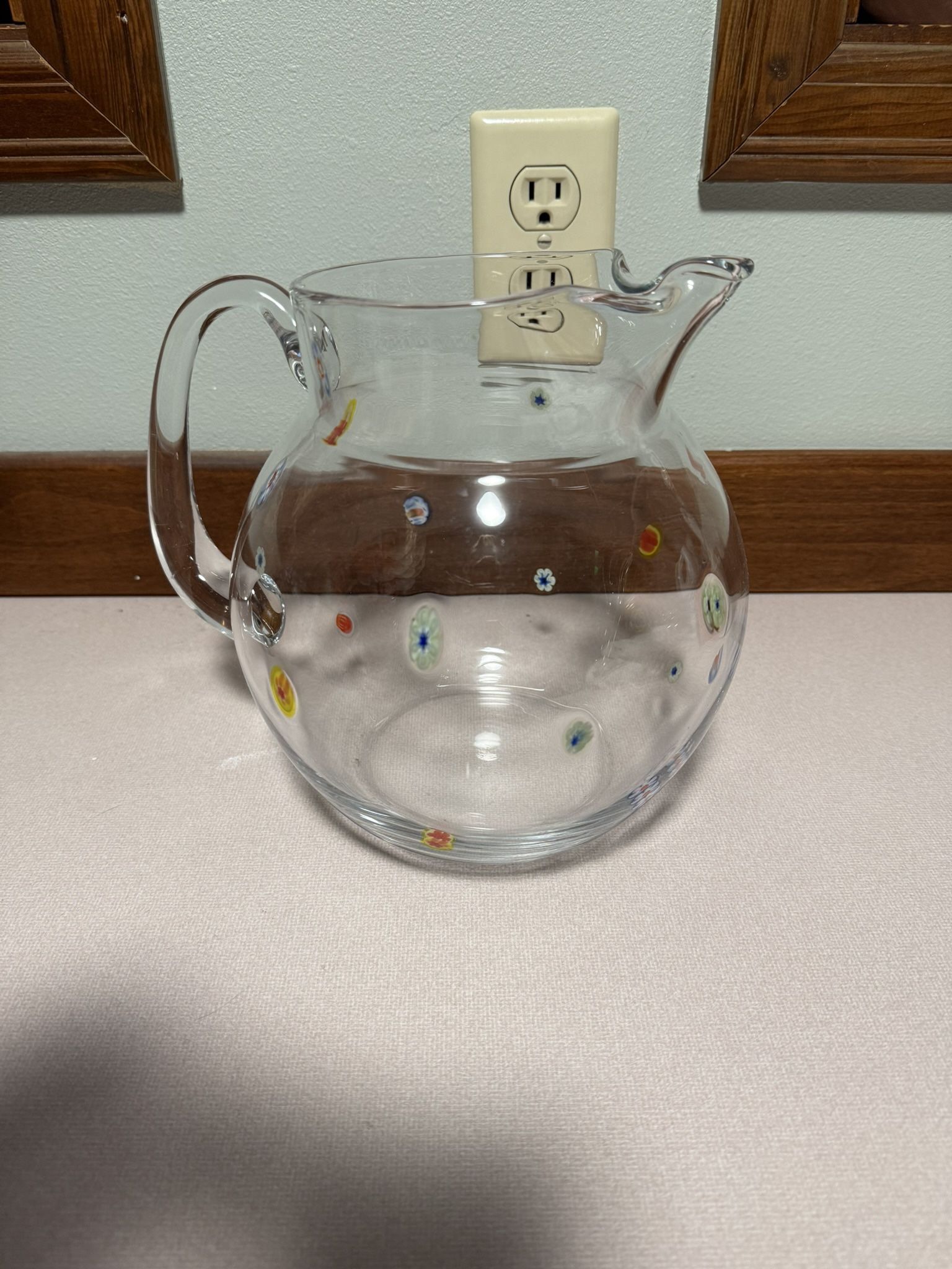 Glass Bulb Shaped "Millefiori" Pitcher and porcelain doll