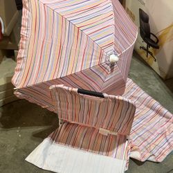 Like new kids beach yard chair and umbrella pink with stripes design