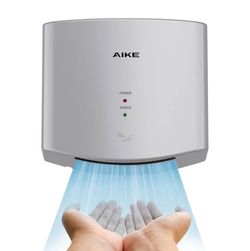 AIKE AK2630 Compact Hand Dryer 1400W – 110V Silver Air Wiper, 2-Pin Plug