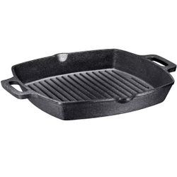 Bruntmor 13'' Pre-Seasoned Cast Iron Grill Pan with Double Loop Handles