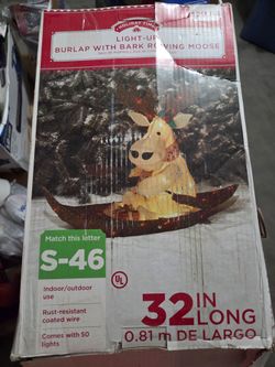 Holiday Time Light-Up Burlap Rocking Moose 32in