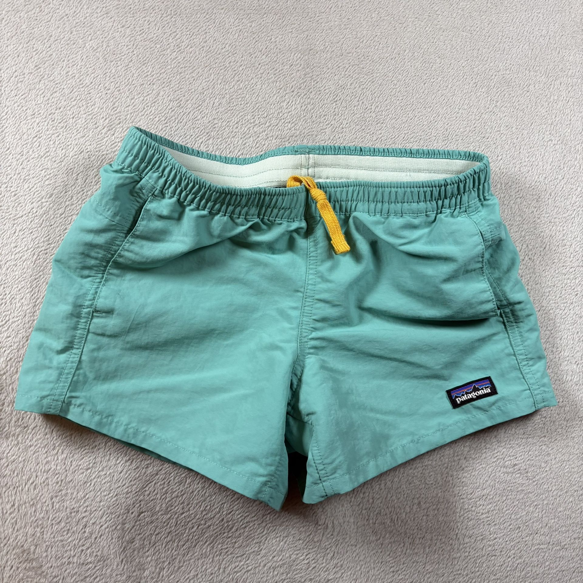 Patagonia Trunks Shorts Boys Youth L 12 Green Board Swim Outdoor Pocket #2388