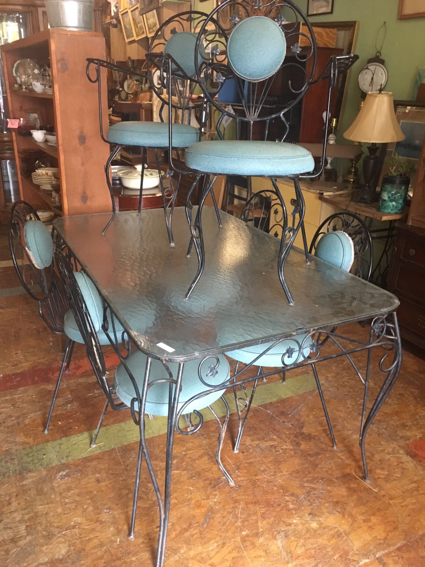 Vintage iron glass patio table set $199