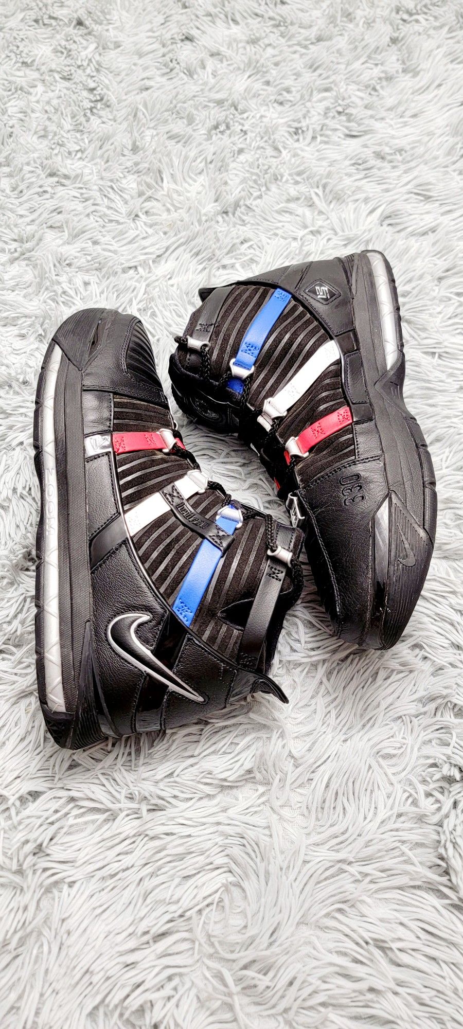 Size 12 Nike Zoom Lebron QS Barber Shop Black Blue Red DO9354