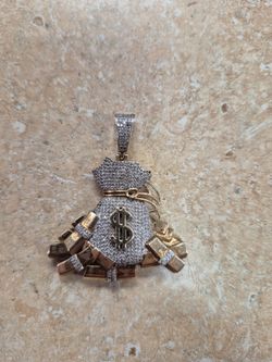 10k Yellow Gold Diamond Money Bag Pendant