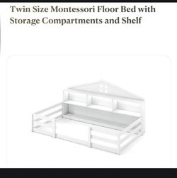 Twin Size Montessori Floor Bed with Storage and Shelf