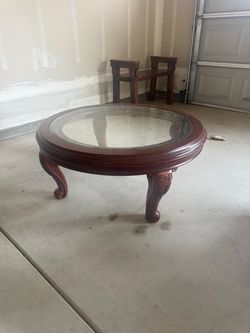 Round Wood and Glass Coffee Table