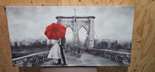 Couple on Bridge Canvas Wall Art