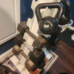 Dumbbells Kettlebells And Slam Ball And Dumbell Rack