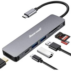 USB C Hub for MacBook – 7-in-1 USBC Adapter with 4K HDMI, 100W PD, USB 3.0 5Gbps Ports, SD/TF Card Reader – USB-C Dongle for Office, Meeting