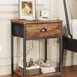 Side Table with Storage Compartment, Small End Table, Rustic File Cabinet, Cable Management, Living Room Bedroom, Fir Wood