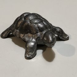 Vintage 1970s Pewter Turtle Figurine Decor Collectible Trinket
