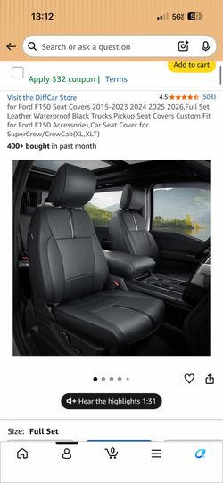 Ford F-150 seat covers, front/back/center console