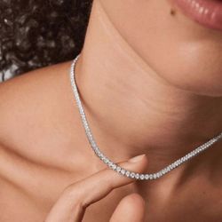 DEWBERRY Solid 14K White Gold 3.00 Ct Round Cut IGI Certified Lab Grown Diamond Tennis Necklace for Women and Men in 18" Inch Straight Line Diamond Te
