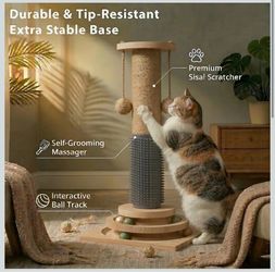 Cat Scratching Post with Sisal and Grooming Massager