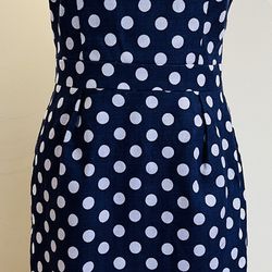 Boden Navy Blue White Polka Dot Sleeveless Knee Length Dress, Size 10