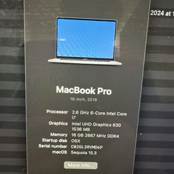 2019 16-inch MacBook Pro 16” - 2.6 GHz 6-Core Intel Core i7