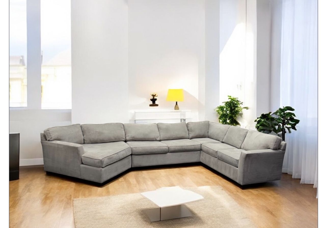Living Spaces Gray Aspen Sectional Couch with Left Arm Facing Cuddler Chaise, We deliver.