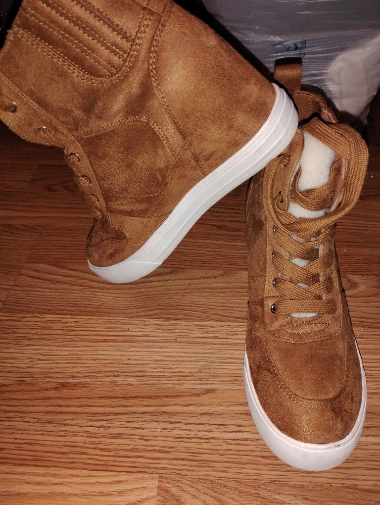 Brown Wedge Booties Size 8.5