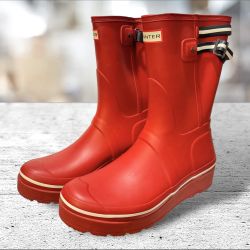 Hunter Original Wellington Rain Boots Womens Size 8 Red Casual Slip On Shoes