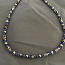 Silver And Blue Beaded Necklace