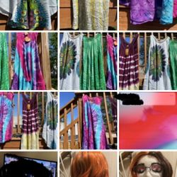 Beautiful tie-dye dress is free size $20 each beautiful tie-dye T-shirts male and female $15 each