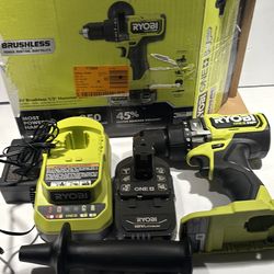 Ryobi brushless 18 V 1/2 hammer drill with battery and charger no