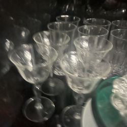 Four Etched Crystal Cordial Glasses