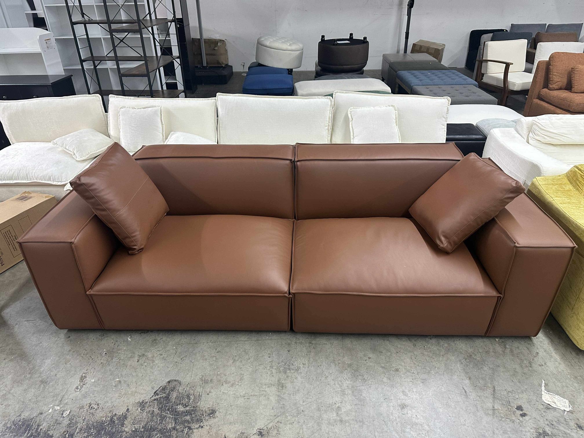 Mid-Century Modern Wide Armrest Comfortable Leather Sofa,100x40x24