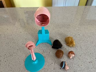 Vintage Barbie Hair Dryer, Wig Stand & Wigs