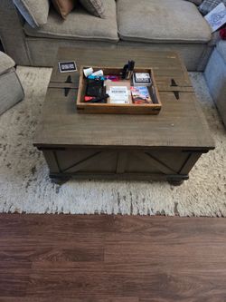 Ashley Rustic Farmhouse Coffee Table + End Table Set w/ Hidden Storage